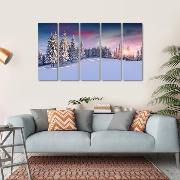 Panorama Of Winter Sunrise Canvas Wall Art-5 Horizontal-Gallery Wrap-22" x 12"-Tiaracle