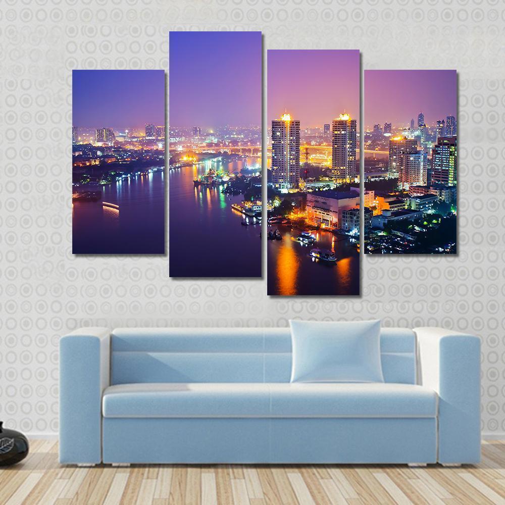 Bangkok Cityscape At Night Canvas Wall Art-4 Pop-Gallery Wrap-50" x 32"-Tiaracle