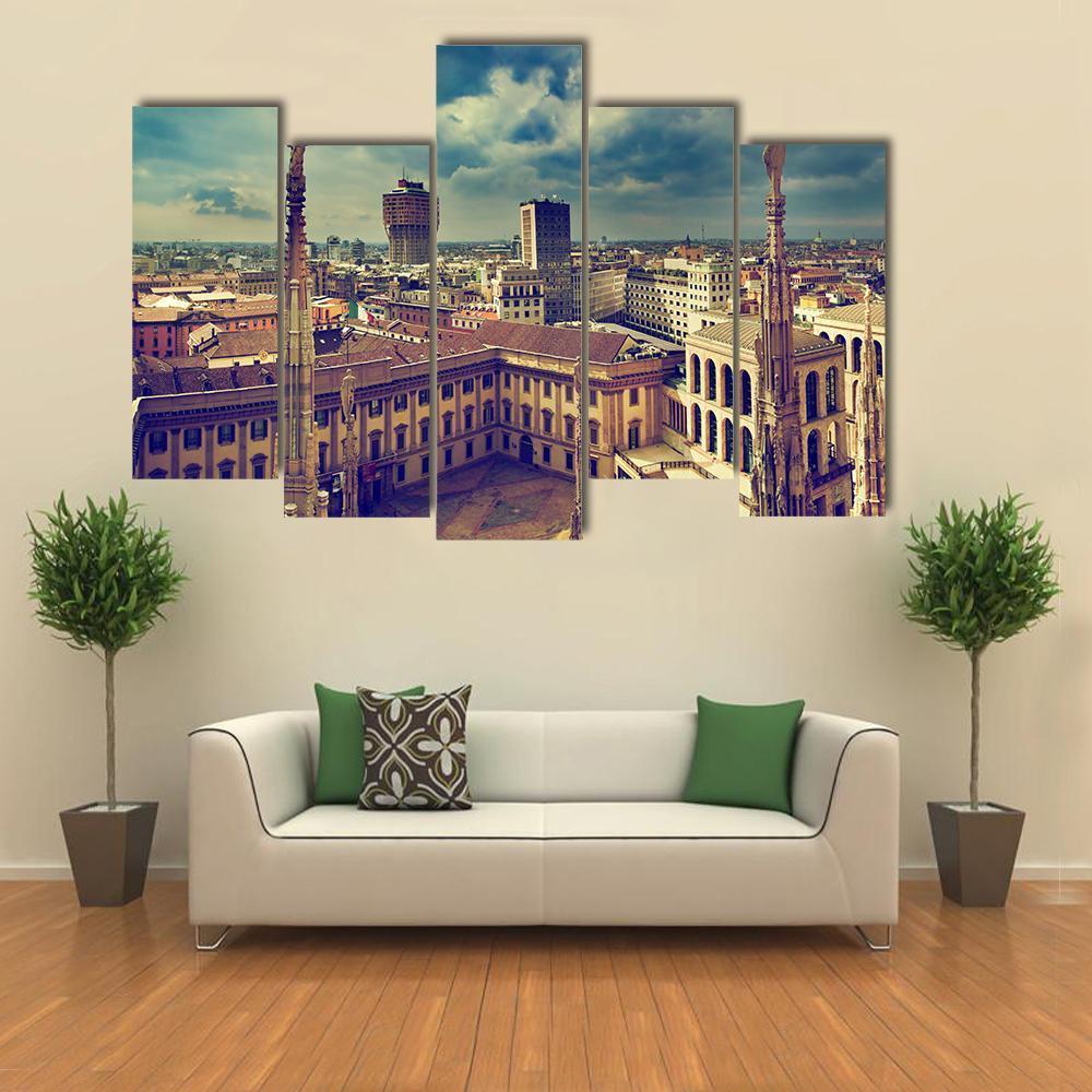 Panorama View Of Milan Canvas Wall Art-5 Pop-Gallery Wrap-47" x 32"-Tiaracle