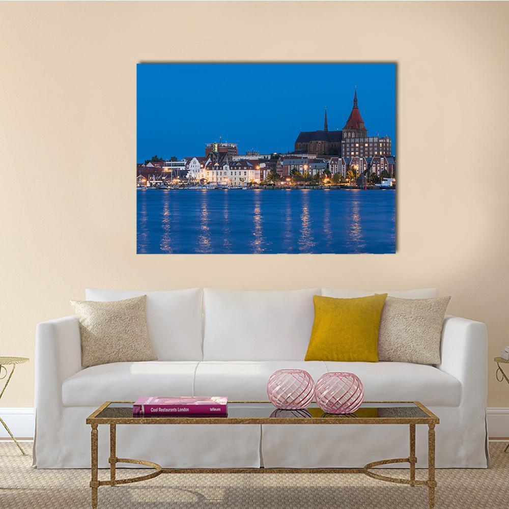 Panorama View To Germany River Warnow And City Port Canvas Wall Art-1 Piece-Gallery Wrap-48" x 32"-Tiaracle