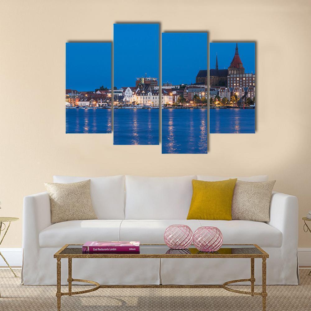 Panorama View To Germany River Warnow And City Port Canvas Wall Art-4 Pop-Gallery Wrap-50" x 32"-Tiaracle