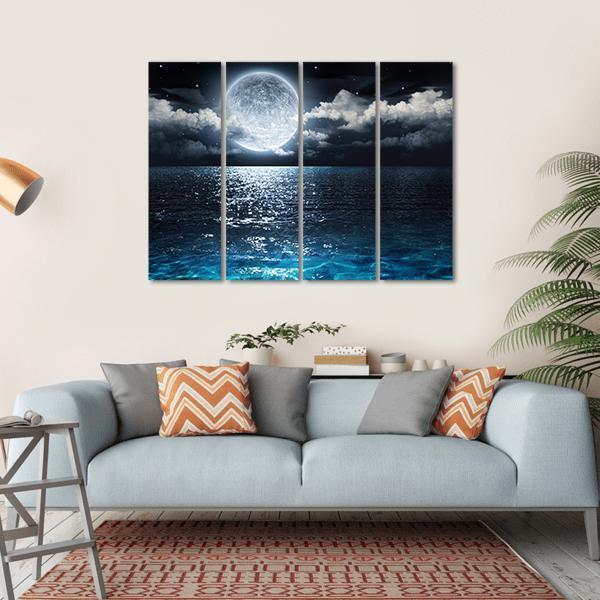 Moon On Sea At Night Canvas Wall Art-4 Horizontal-Gallery Wrap-34" x 24"-Tiaracle