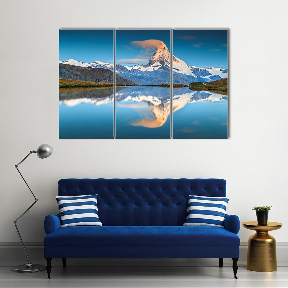 Panorama With Matterhorn And Alpine Lake Canvas Wall Art-3 Horizontal-Gallery Wrap-37" x 24"-Tiaracle