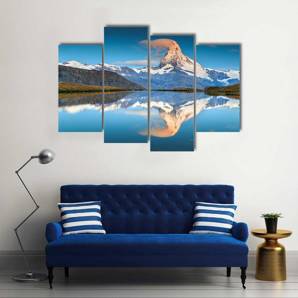 Panorama With Matterhorn And Alpine Lake Canvas Wall Art-4 Pop-Gallery Wrap-50" x 32"-Tiaracle