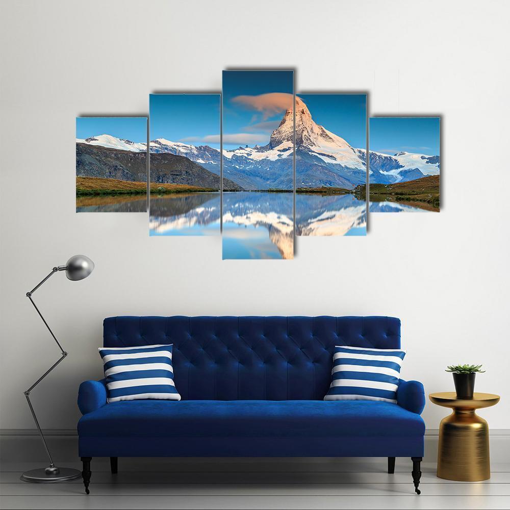 Panorama With Matterhorn And Alpine Lake Canvas Wall Art-5 Star-Gallery Wrap-62" x 32"-Tiaracle