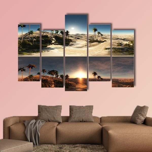 Palms In Desert Canvas Wall Art-5 Pop-Gallery Wrap-47" x 32"-Tiaracle