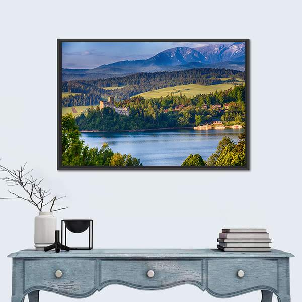 Panoramic Scene In Niedzica Canvas Wall Art-1 Piece-Floating Frame-24" x 16"-Tiaracle