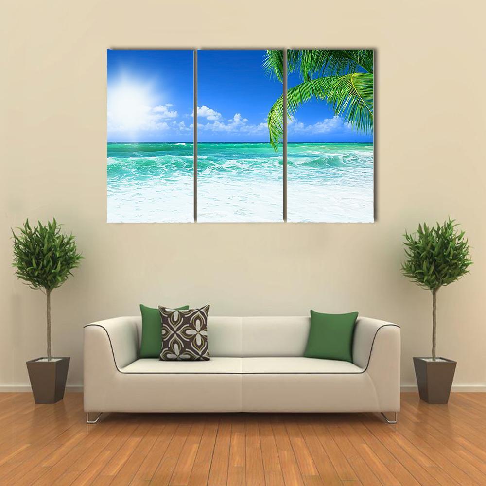Beach At Day Time Canvas Wall Art-3 Horizontal-Gallery Wrap-37" x 24"-Tiaracle