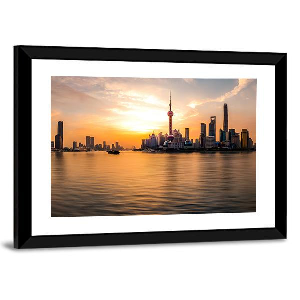 Panoramic Sunrise Over Shanghai Bund Canvas Wall Art-3 Horizontal-Gallery Wrap-25" x 16"-Tiaracle