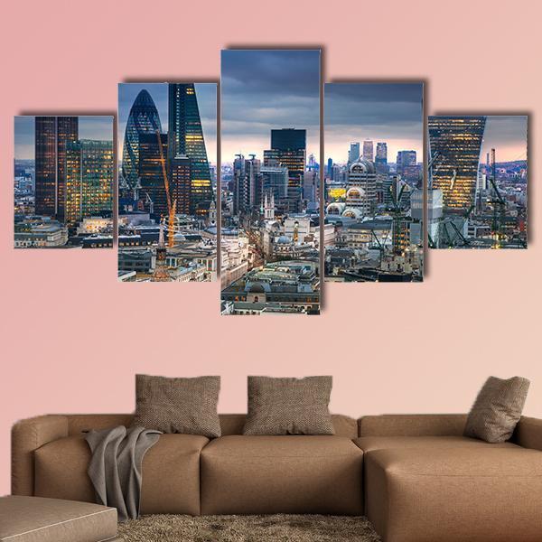Panoramic View City Of London Canvas Wall Art-5 Star-Gallery Wrap-62" x 32"-Tiaracle