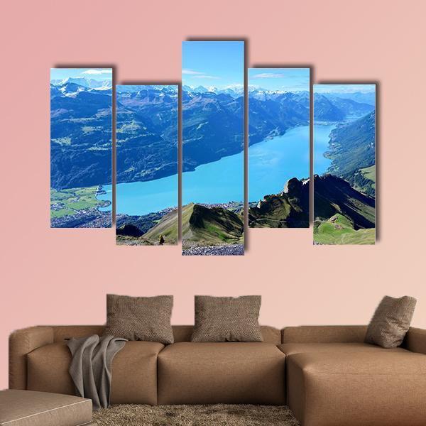 Panoramic View Of Brienz And Mountain Range Canvas Wall Art-5 Pop-Gallery Wrap-47" x 32"-Tiaracle