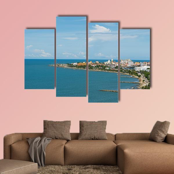 Panoramic View Of Cartagena Colombia Canvas Wall Art-4 Pop-Gallery Wrap-50" x 32"-Tiaracle