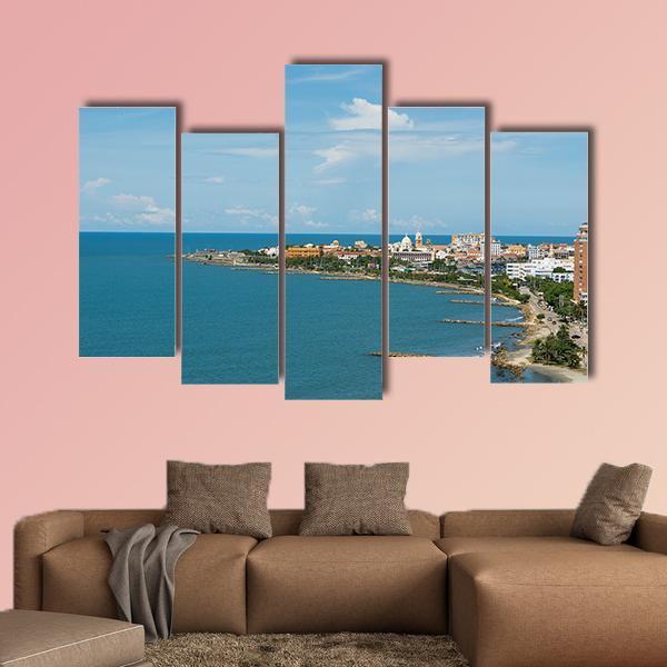 Panoramic View Of Cartagena Colombia Canvas Wall Art-5 Pop-Gallery Wrap-47" x 32"-Tiaracle