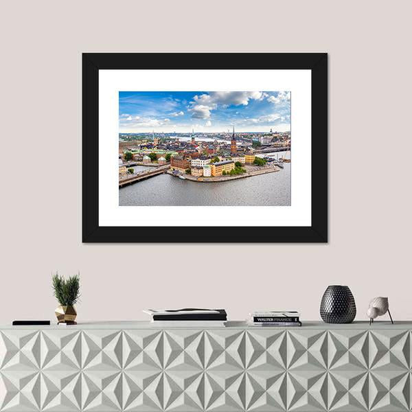 Panoramic View Of Gamla Stan Canvas Wall Art-1 Piece-Framed Print-20" x 16"-Tiaracle