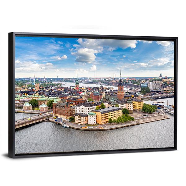 Panoramic View Of Gamla Stan Canvas Wall Art-3 Horizontal-Gallery Wrap-25" x 16"-Tiaracle