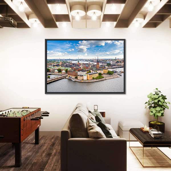 Panoramic View Of Gamla Stan Canvas Wall Art-3 Horizontal-Gallery Wrap-25" x 16"-Tiaracle