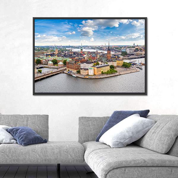 Panoramic View Of Gamla Stan Canvas Wall Art-3 Horizontal-Gallery Wrap-25" x 16"-Tiaracle