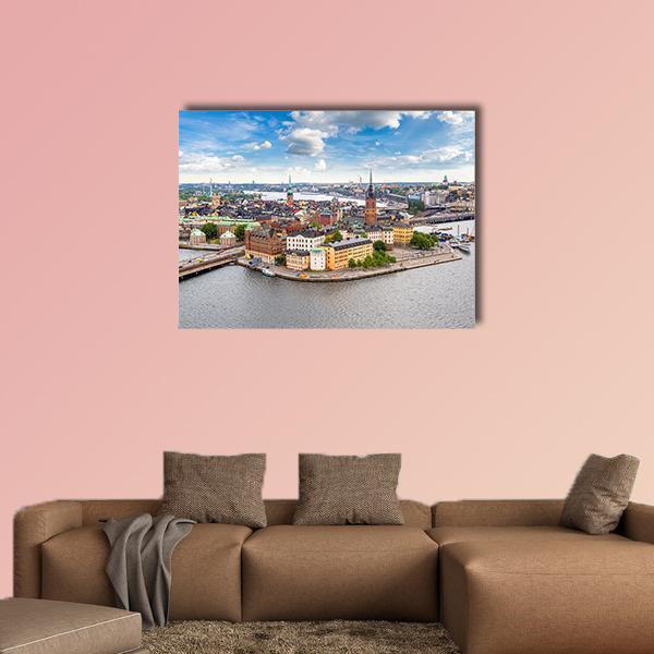Panoramic View Of Gamla Stan Canvas Wall Art-4 Pop-Gallery Wrap-50" x 32"-Tiaracle