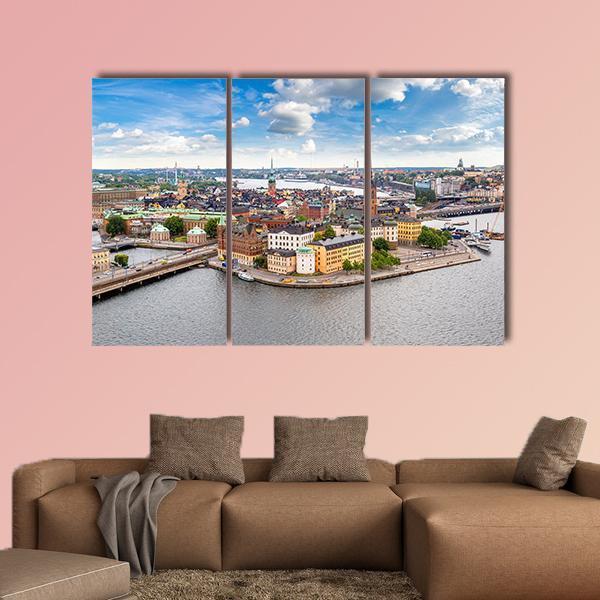 Panoramic View Of Gamla Stan Canvas Wall Art-3 Horizontal-Gallery Wrap-25" x 16"-Tiaracle