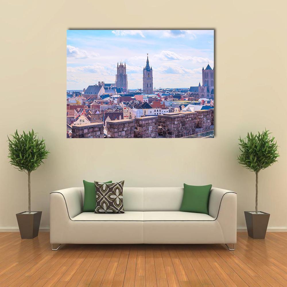 Panoramic View Of Ghent Belgium Canvas Wall Art-1 Piece-Gallery Wrap-36" x 24"-Tiaracle