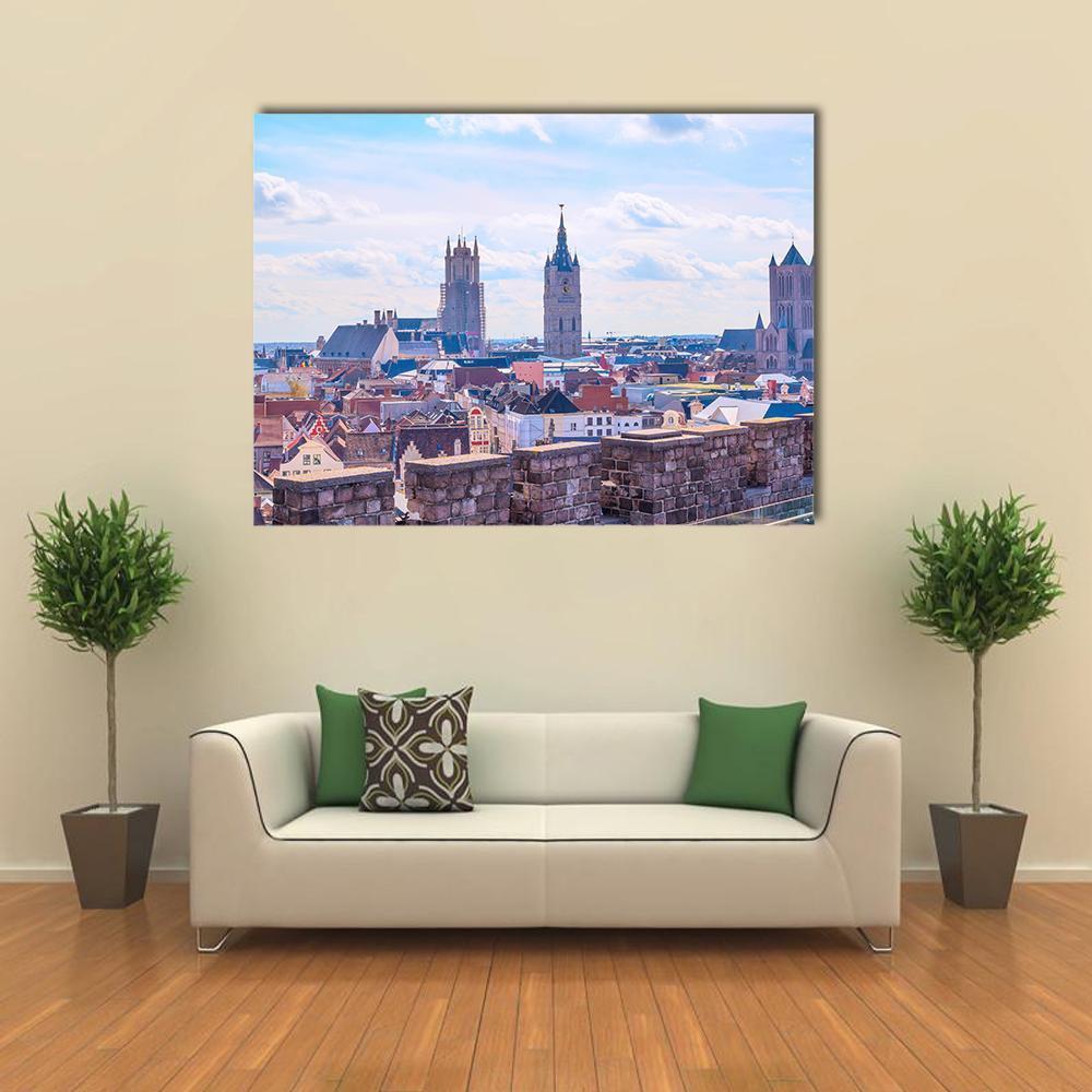 Panoramic View Of Ghent Belgium Canvas Wall Art-5 Horizontal-Gallery Wrap-22" x 12"-Tiaracle