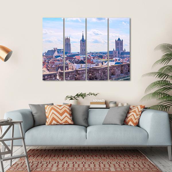 Panoramic View Of Ghent Belgium Canvas Wall Art-4 Horizontal-Gallery Wrap-34" x 24"-Tiaracle