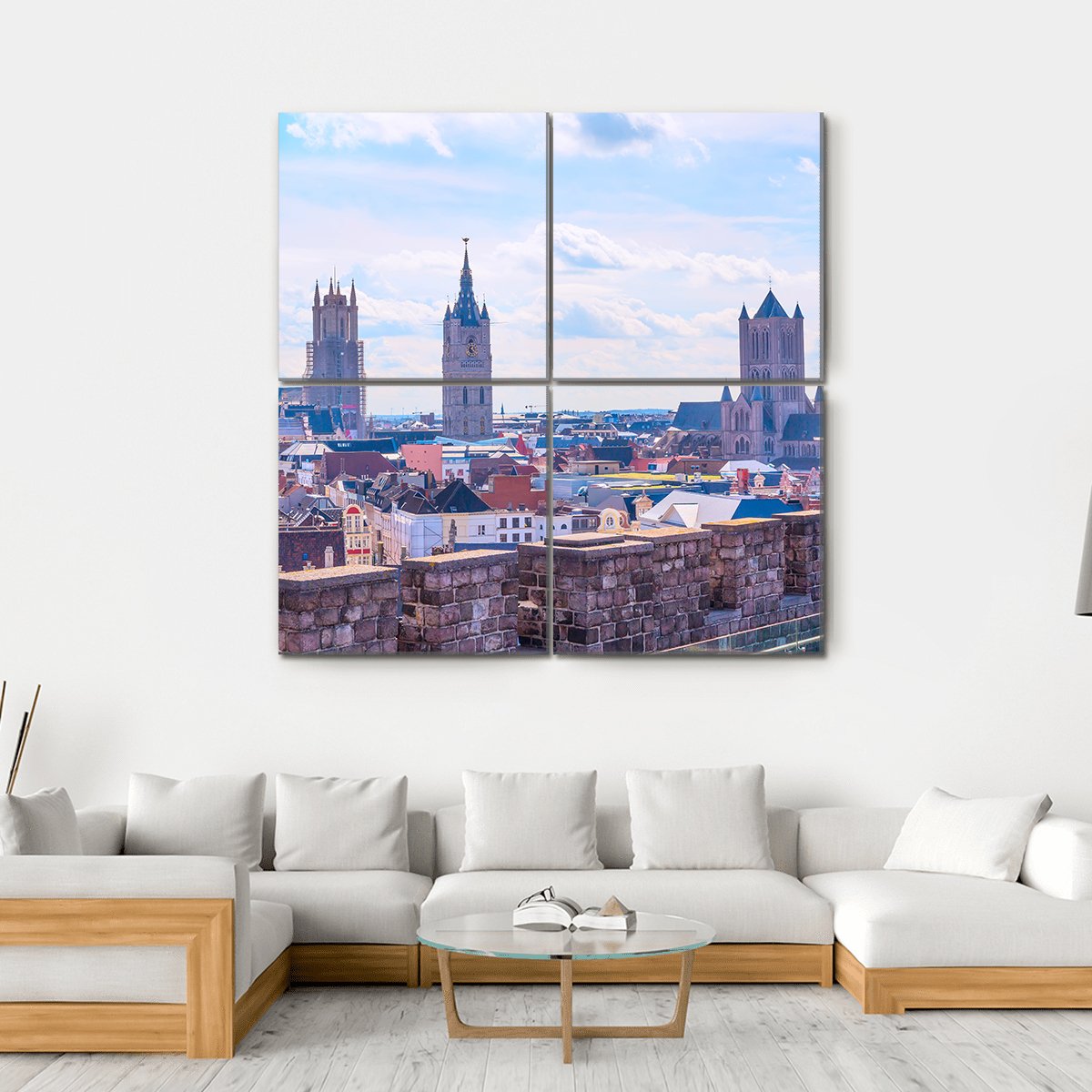 Panoramic View Of Ghent Belgium Canvas Wall Art-4 Square-Gallery Wrap-17" x 17"-Tiaracle