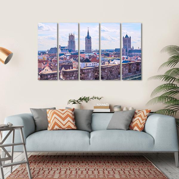 Panoramic View Of Ghent Belgium Canvas Wall Art-5 Horizontal-Gallery Wrap-22" x 12"-Tiaracle