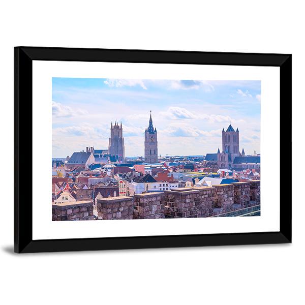 Panoramic View Of Ghent Belgium Canvas Wall Art-3 Horizontal-Gallery Wrap-25" x 16"-Tiaracle