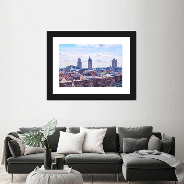 Panoramic View Of Ghent Belgium Canvas Wall Art-3 Horizontal-Gallery Wrap-25" x 16"-Tiaracle