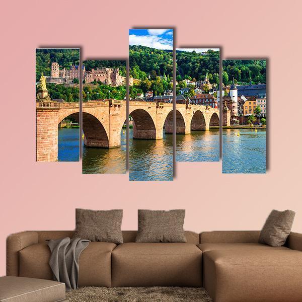 Panoramic View Of Heidelberg Town Canvas Wall Art-5 Pop-Gallery Wrap-47" x 32"-Tiaracle