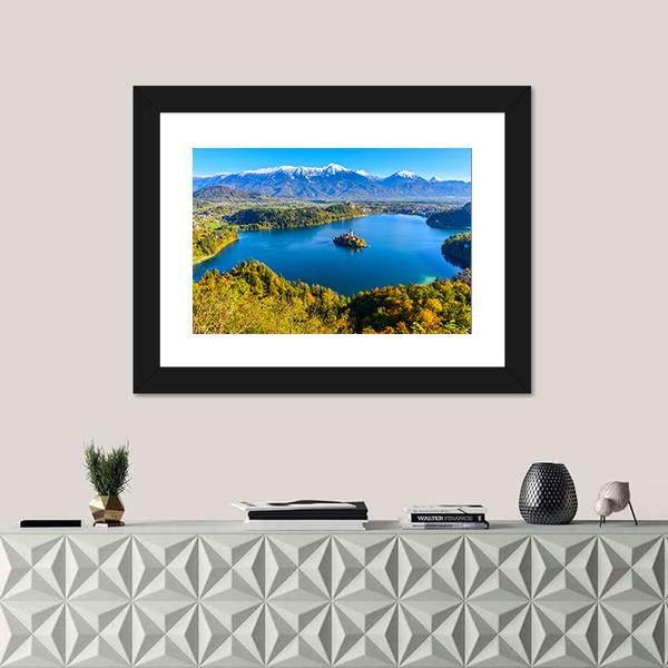 Panoramic View Of Lake Bled In Slovenia Canvas Wall Art-1 Piece-Framed Print-20" x 16"-Tiaracle