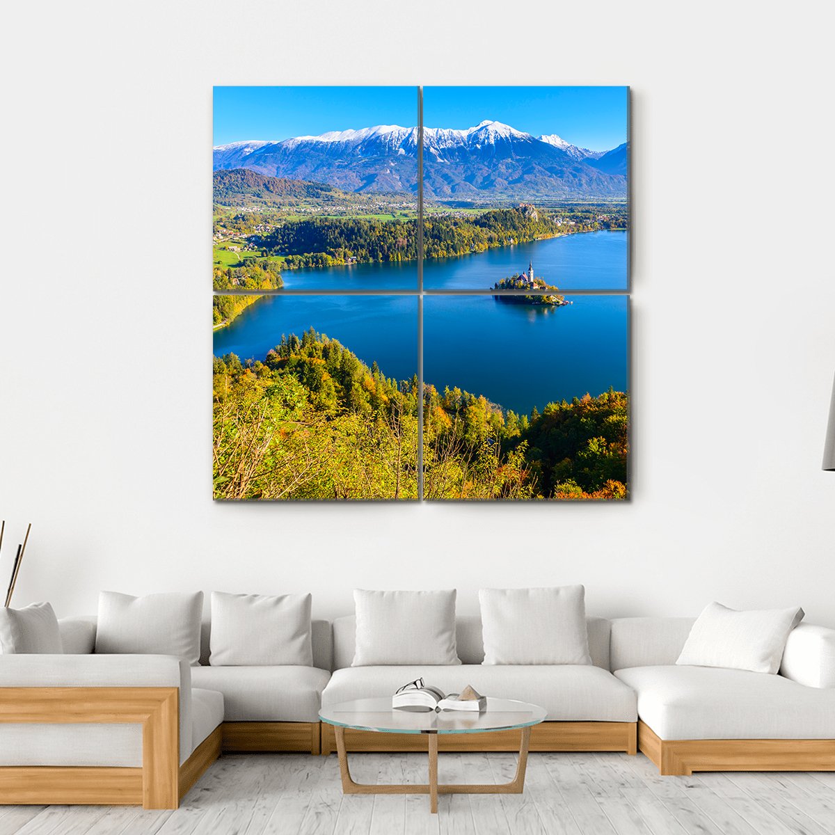 Panoramic View Of Lake Bled In Slovenia Canvas Wall Art-4 Square-Gallery Wrap-17" x 17"-Tiaracle