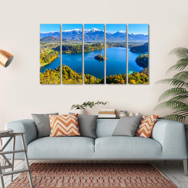 Panoramic View Of Lake Bled In Slovenia Canvas Wall Art-5 Horizontal-Gallery Wrap-22" x 12"-Tiaracle