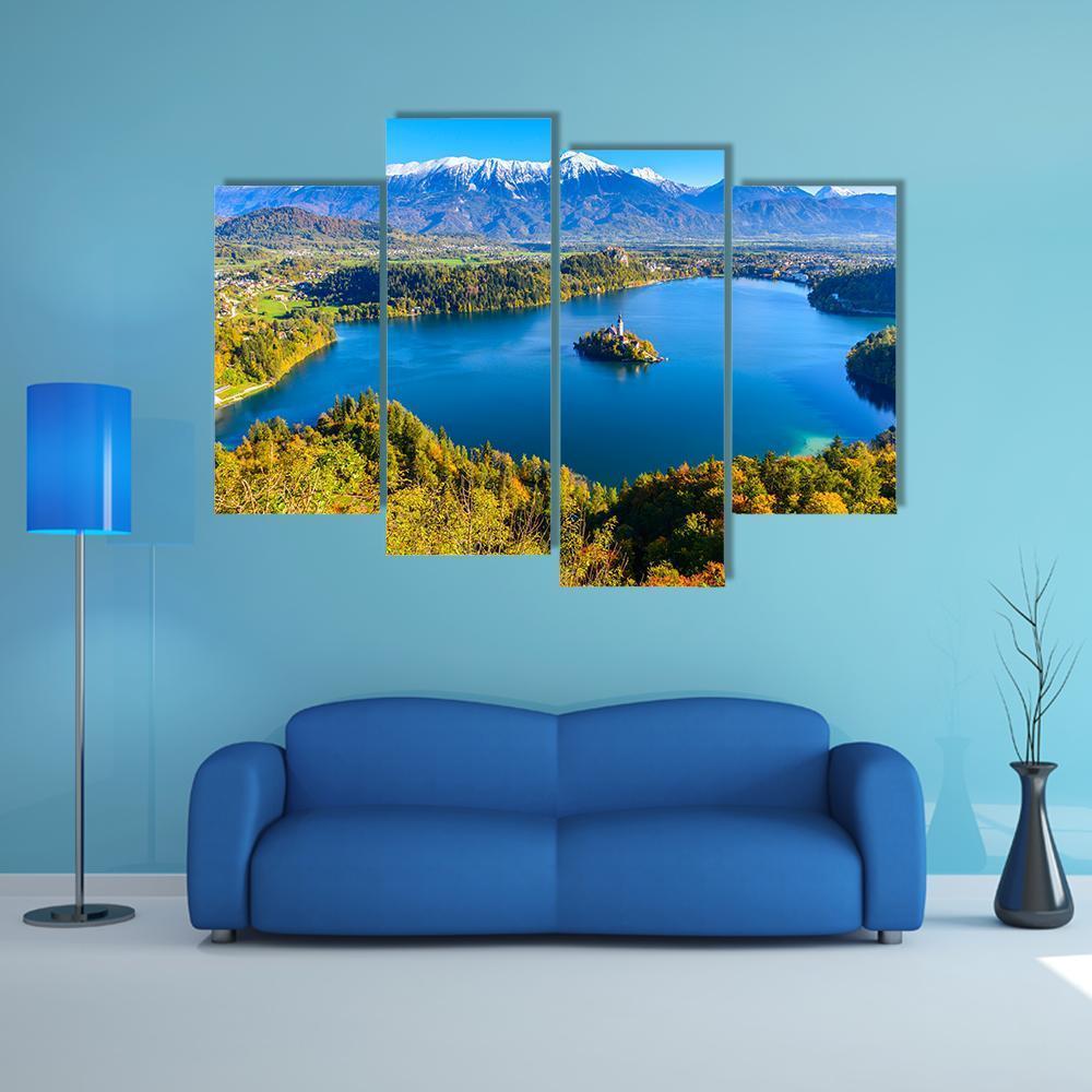 Panoramic View Of Lake Bled In Slovenia Canvas Wall Art-4 Pop-Gallery Wrap-50" x 32"-Tiaracle