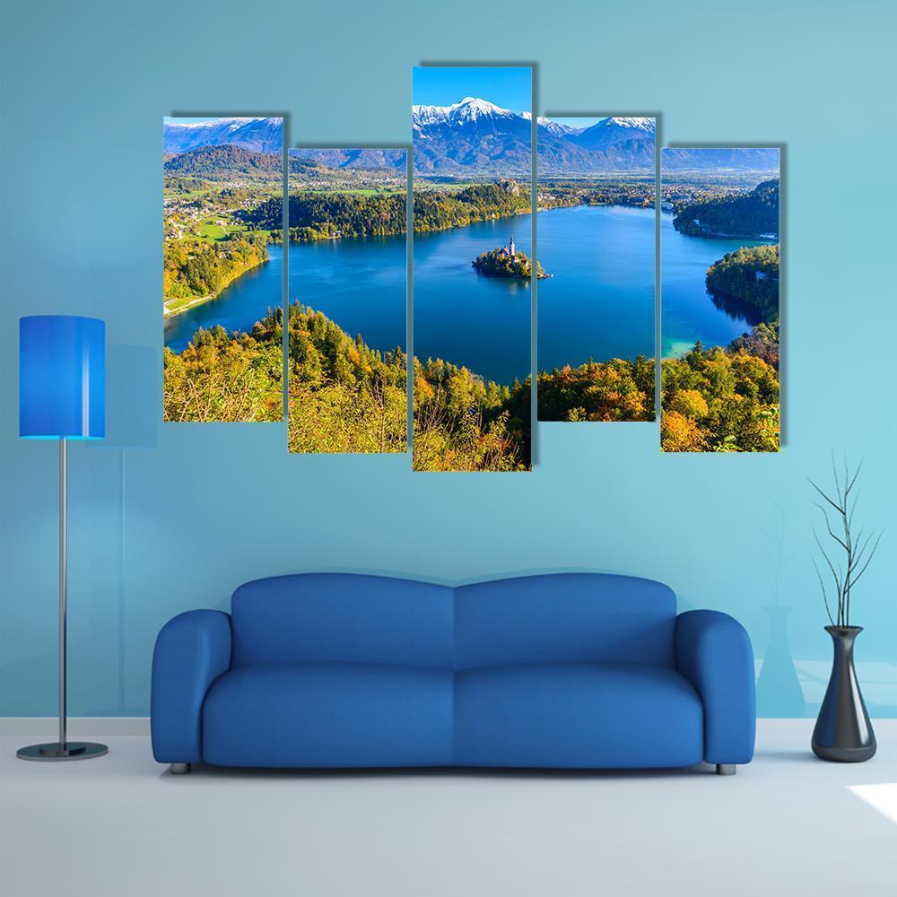 Panoramic View Of Lake Bled In Slovenia Canvas Wall Art-5 Pop-Gallery Wrap-47" x 32"-Tiaracle