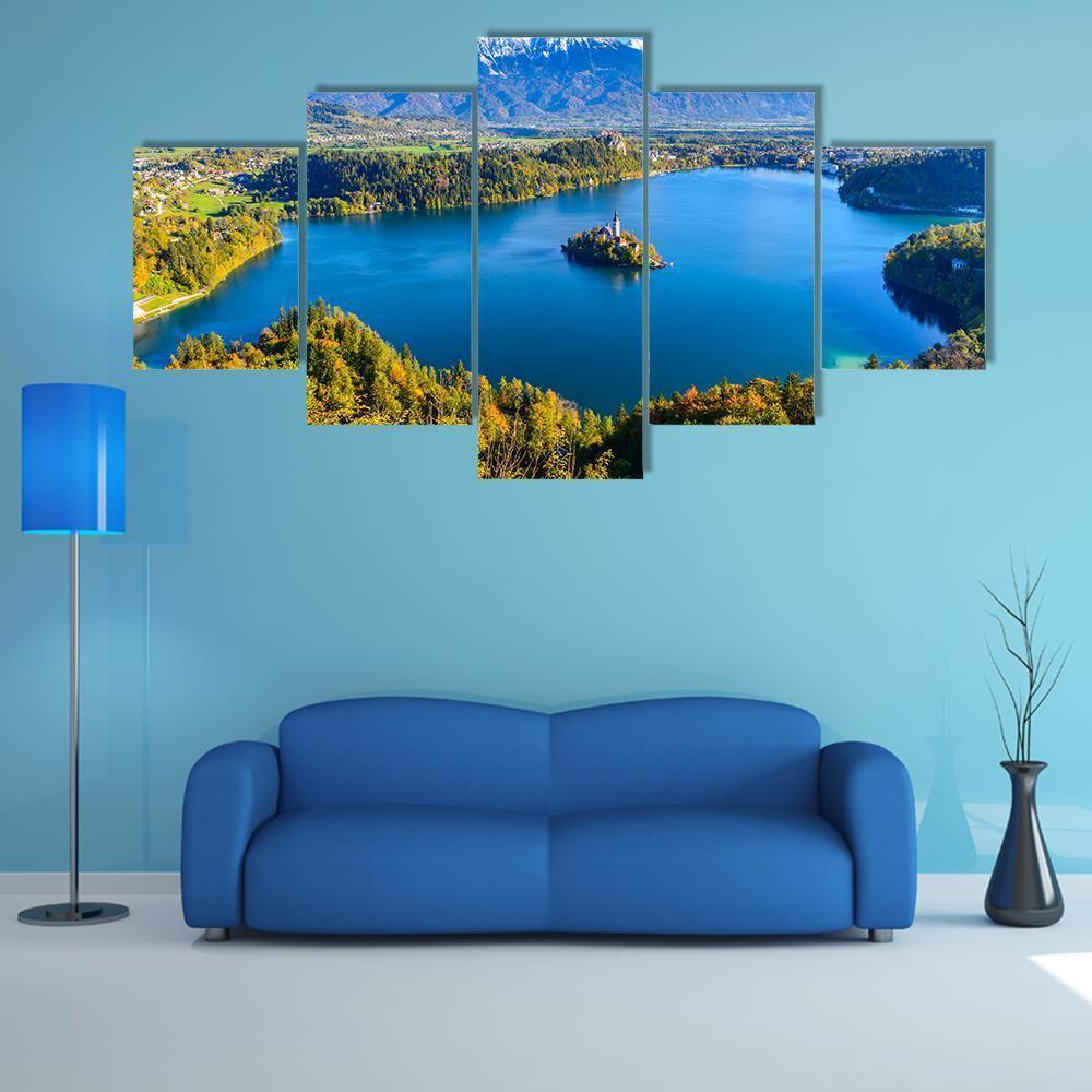 Panoramic View Of Lake Bled In Slovenia Canvas Wall Art-5 Star-Gallery Wrap-62" x 32"-Tiaracle