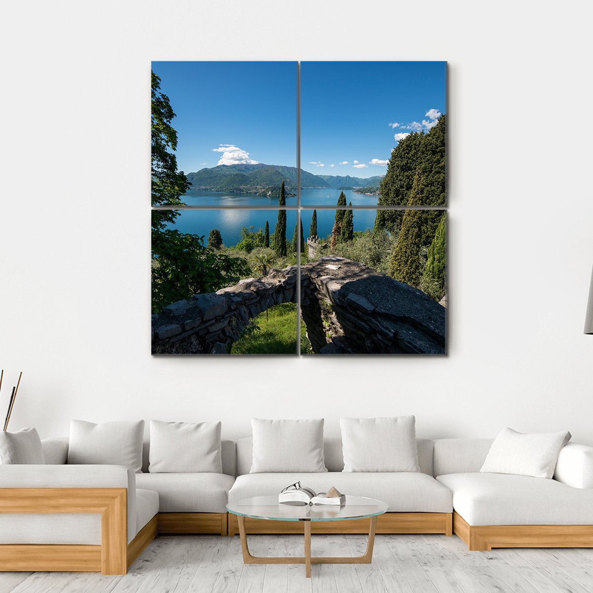 Panoramic View Of Lake Como Canvas Wall Art-4 Square-Gallery Wrap-17" x 17"-Tiaracle