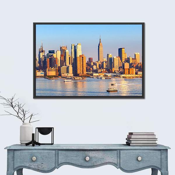 Panoramic View Of Manhattan Canvas Wall Art-1 Piece-Floating Frame-24" x 16"-Tiaracle