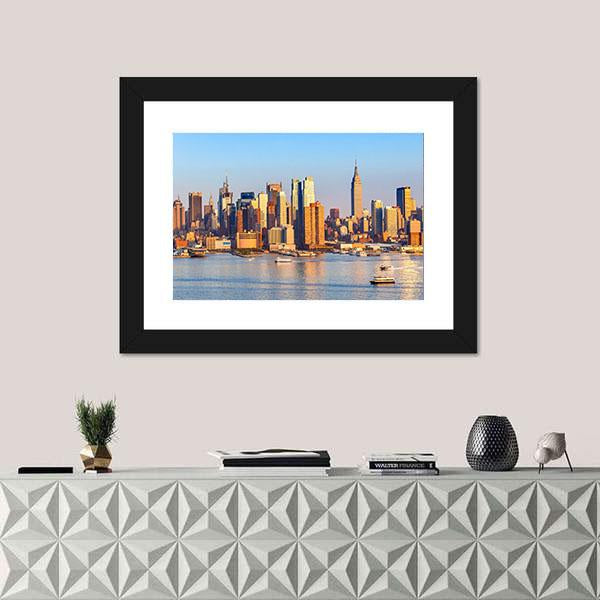 Panoramic View Of Manhattan Canvas Wall Art-1 Piece-Framed Print-20" x 16"-Tiaracle