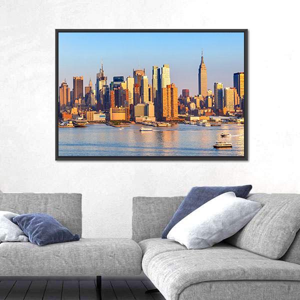 Panoramic View Of Manhattan Canvas Wall Art-3 Horizontal-Gallery Wrap-25" x 16"-Tiaracle