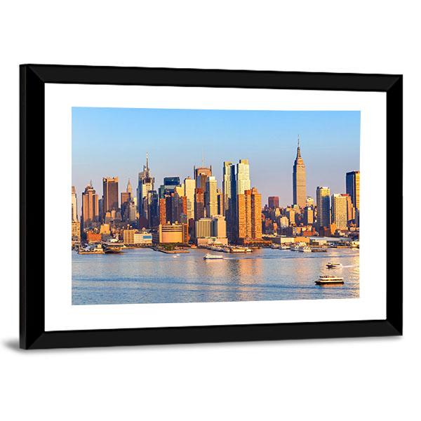 Panoramic View Of Manhattan Canvas Wall Art-3 Horizontal-Gallery Wrap-25" x 16"-Tiaracle