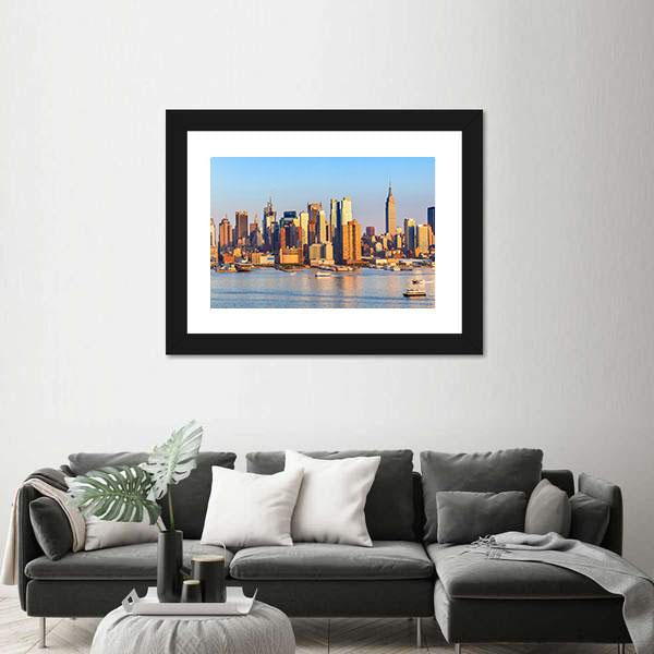 Panoramic View Of Manhattan Canvas Wall Art-3 Horizontal-Gallery Wrap-25" x 16"-Tiaracle