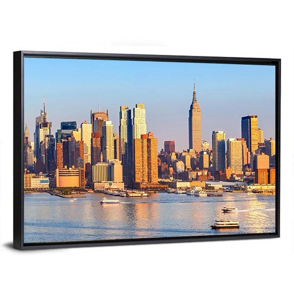 Panoramic View Of Manhattan Canvas Wall Art-5 Horizontal-Gallery Wrap-22" x 12"-Tiaracle