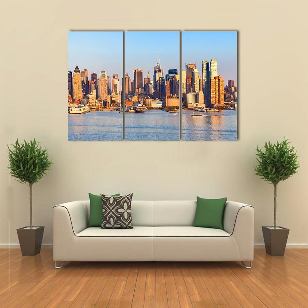 Panoramic View Of Manhattan Canvas Wall Art-4 Pop-Gallery Wrap-50" x 32"-Tiaracle