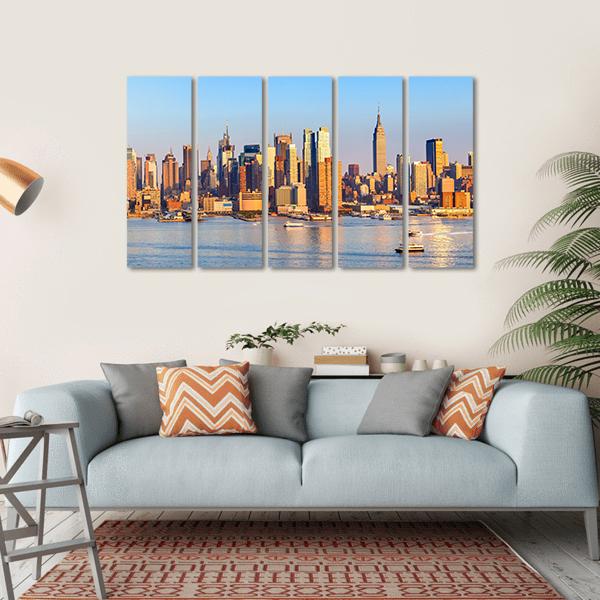 Panoramic View Of Manhattan Canvas Wall Art-5 Horizontal-Gallery Wrap-22" x 12"-Tiaracle