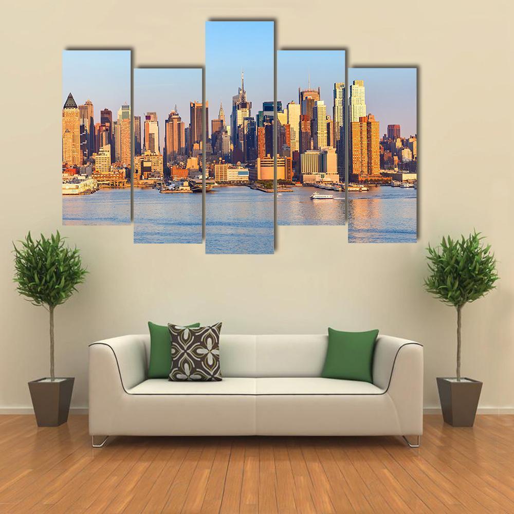 Panoramic View Of Manhattan Canvas Wall Art-5 Pop-Gallery Wrap-47" x 32"-Tiaracle