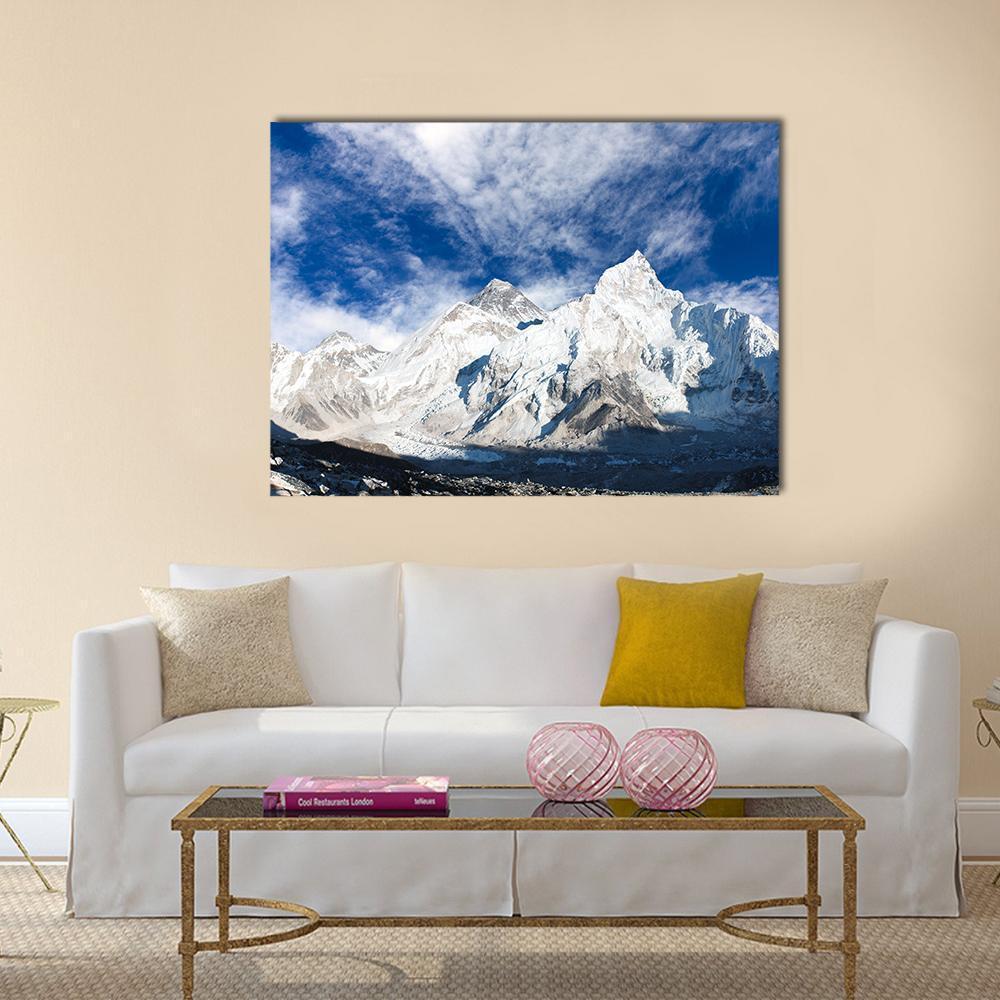 Panoramic View Of Mount Everest With Beautiful Sky And Khumbu Glacier Canvas Wall Art-5 Star-Gallery Wrap-62" x 32"-Tiaracle