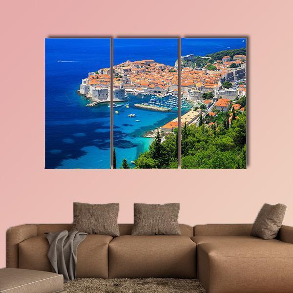 Panoramic View Of Old Town Dubrovnik Canvas Wall Art-3 Horizontal-Gallery Wrap-25" x 16"-Tiaracle