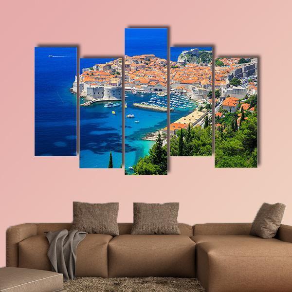Panoramic View Of Old Town Dubrovnik Canvas Wall Art-5 Pop-Gallery Wrap-47" x 32"-Tiaracle
